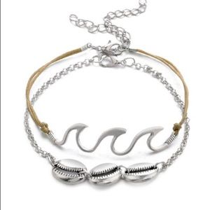 Shell Silver Anklet Bracelet Set, NWT